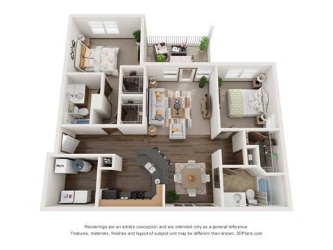 Floor plan for 2 beds, 2 baths, 1200 sqft
